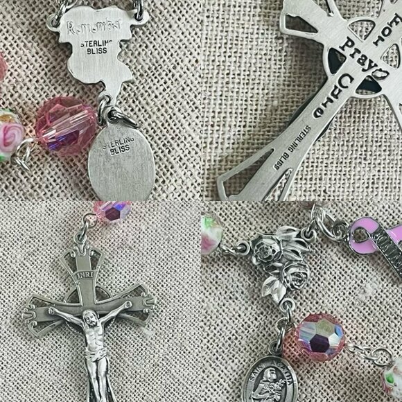 Breast Cancer Survivor Catholic Rosary - Sterling Silver - Picture 2 of 8